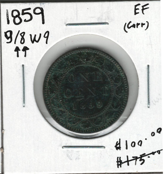 Canada: 1859 1 Cent 9/8 Wide 9 EF40 with Corrosion