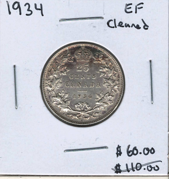 Canada: 1934 25 Cent EF40 Cleaned