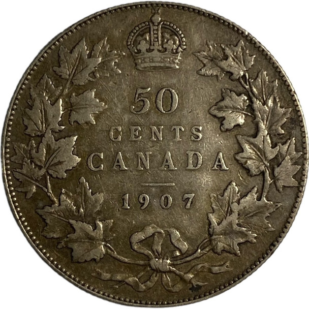 Canada: 1907 50 Cent Error Struck Through Fabric VF