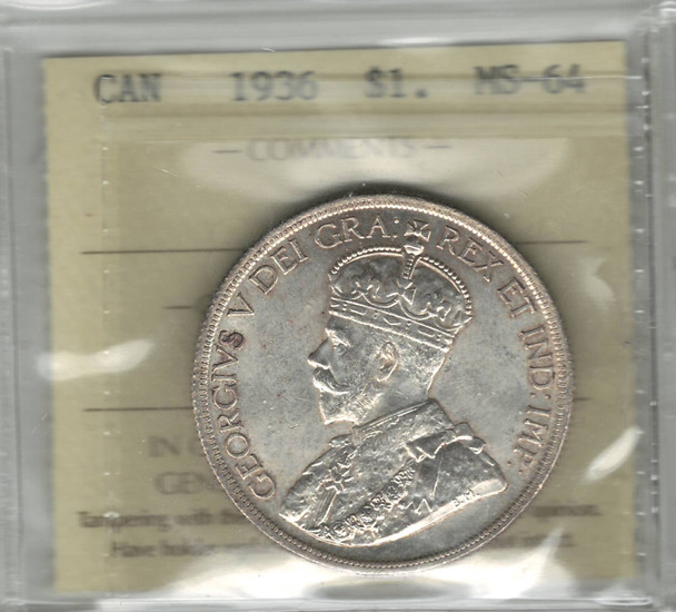 Canada: 1936 $1 Silver Dollar ICCS MS64