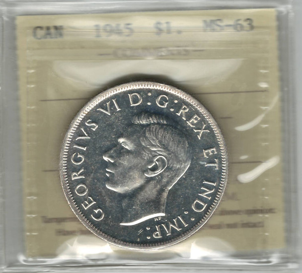Canada: 1945 $1  Silver Dollar ICCS MS63
