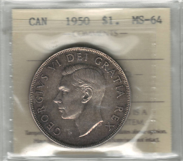 Canada: 1950 $1 Silver Dollar SWL ICCS MS64