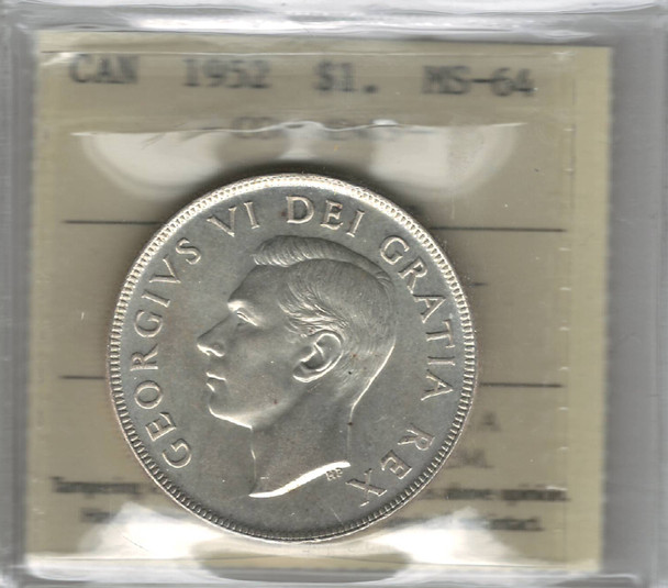 Canada: 1952 $1 Silver Dollar ICCS MS64