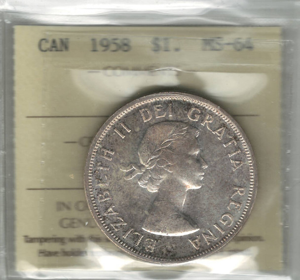 Canada: 1958 $1 Silver Dollar ICCS MS64