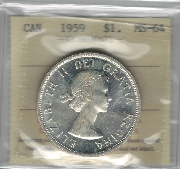 Canada: 1959 $1 Silver Dollar ICCS MS64
