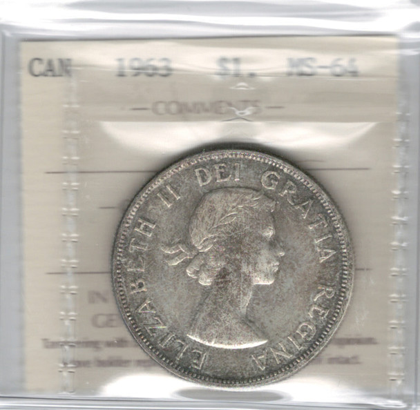 Canada: 1963 $1 Silver Dollar ICCS MS64