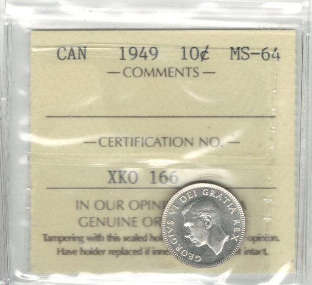 Canada: 1949 10 Cent ICCS MS64