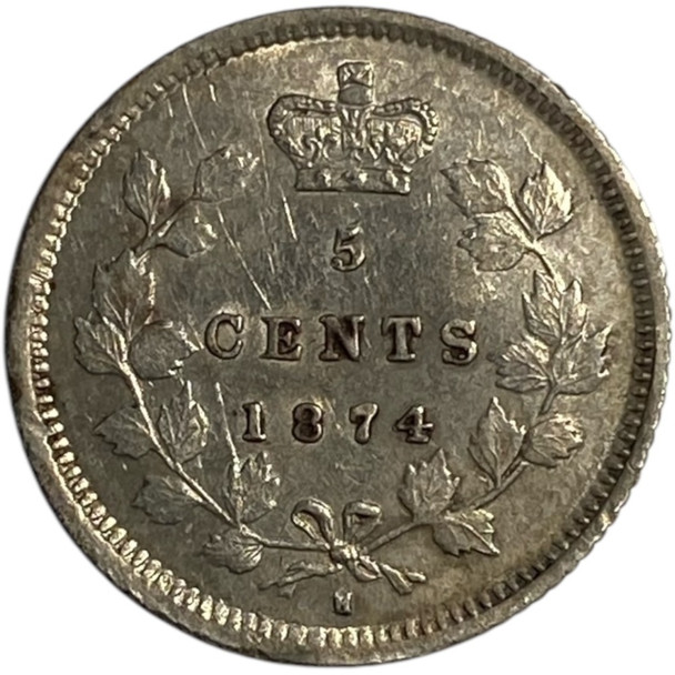 Canada: 1874H 5 Cent PL 4, SD EF40 with Rim Nicks