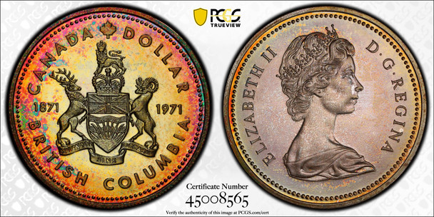 Canada: 1971 $1 British Columbia Centennial Silver Dollar PCGS SP68  #2