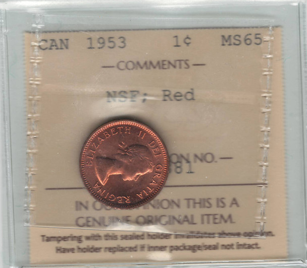 Canada: 1953 1 Cent NSF ICCS MS65 Red