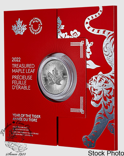 Canada: 2022 $5 Treasured Silver Maple Leaf Year of the Tiger 1 oz  Pure Silver Coin