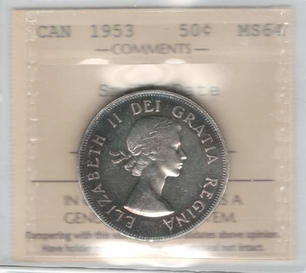 Canada: 1953 50 Cent Small Date ICCS MS64
