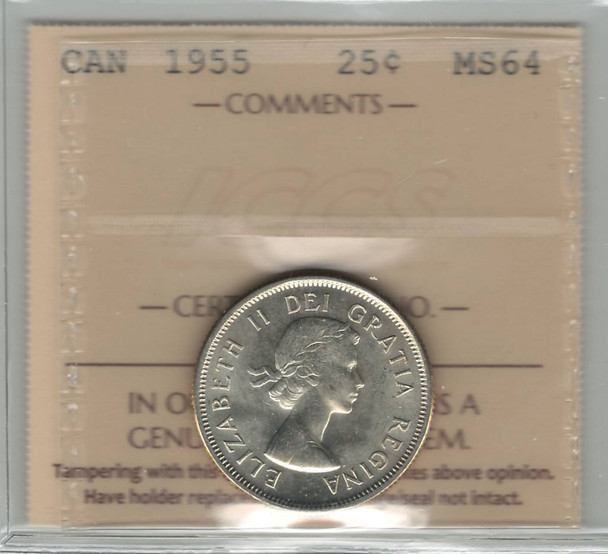 Canada: 1955 25 Cents ICCS MS64