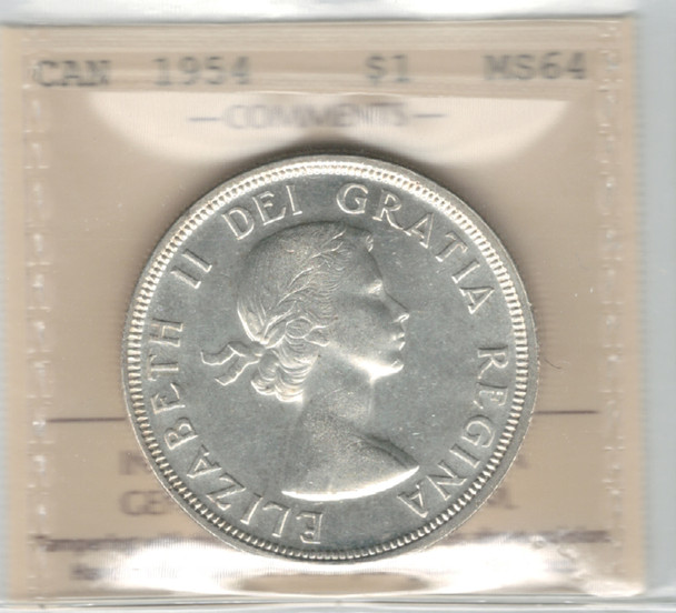 Canada: 1954 $1 Silver Dollar SWL ICCS MS64