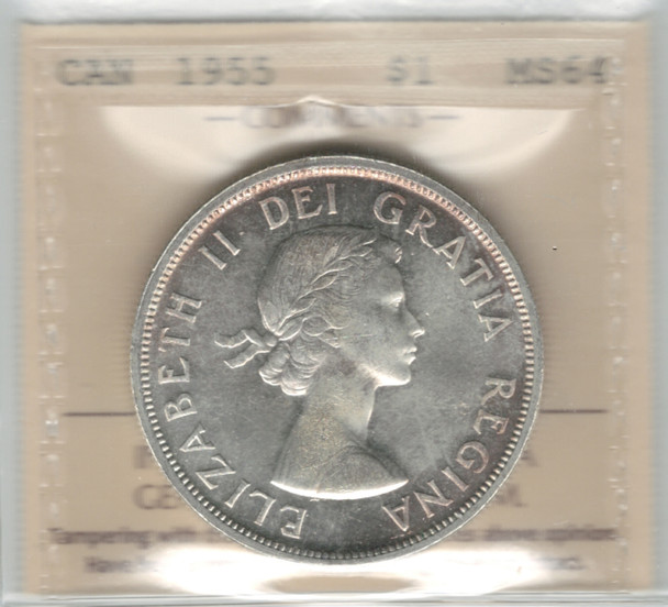 Canada: 1955 $1 Silver Dollar ICCS MS64
