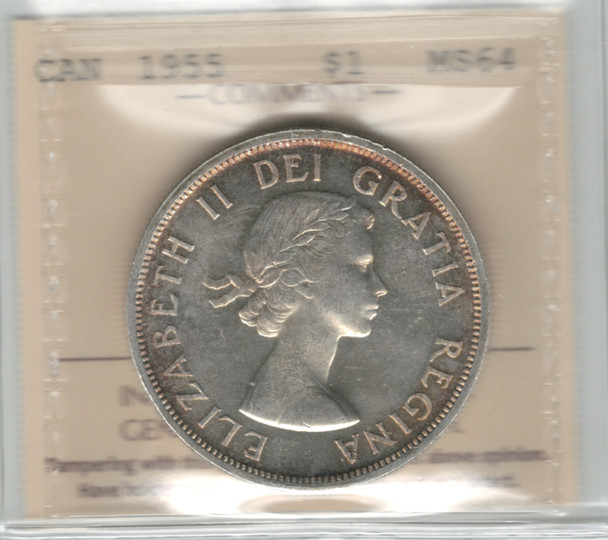 Canada: 1955 $1 Silver Dollar ICCS MS64 #7