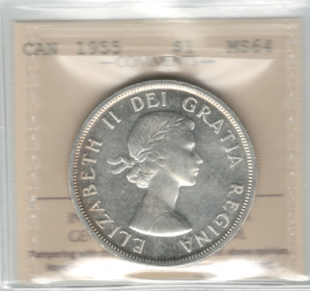 Canada: 1955 $1 Silver Dollar ICCS MS64 #22