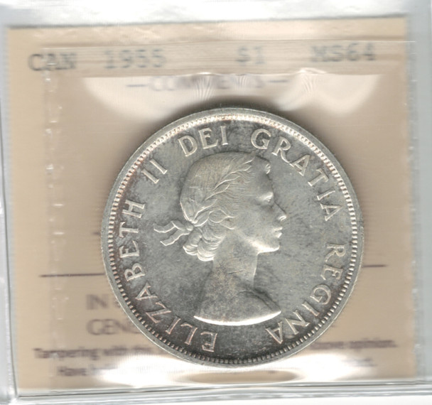 Canada: 1955 $1 Silver Dollar ICCS MS64 #24