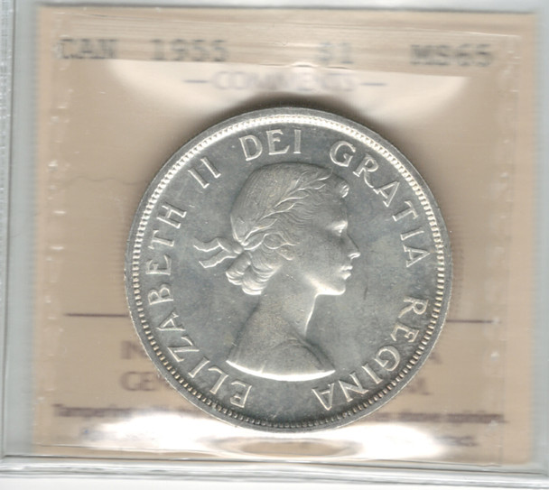 Canada: 1955 $1 Silver Dollar ICCS MS65 #2