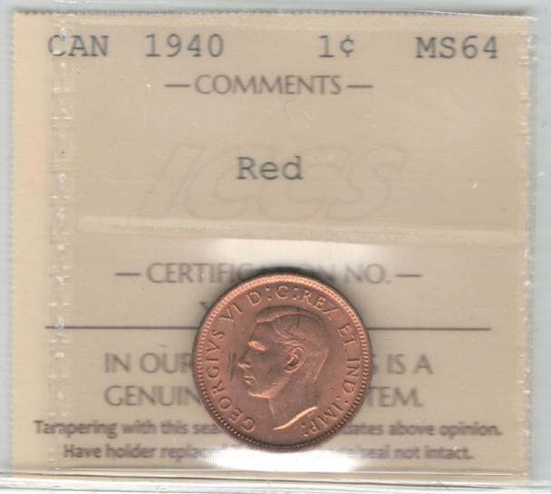 Canada: 1940 1 Cent ICCS MS64 Red #5
