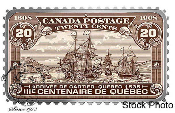 Canada: 2019 $20 Canada's Historical Stamps: Arrival of Cartier, Quebec 1535 1 oz. Pure Silver Coloured Coin *No Outer Box* Canada: 2019 $20 Canada's Historical Stamps: Arrival of Cartier, Quebec 1535 1 oz. Pure Silver Coloured Coin *No Outer Box*