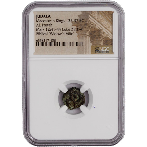 Roman Judaea:  Maccabean Kings 135-37 BC AE Prutah NGC Certified #3
