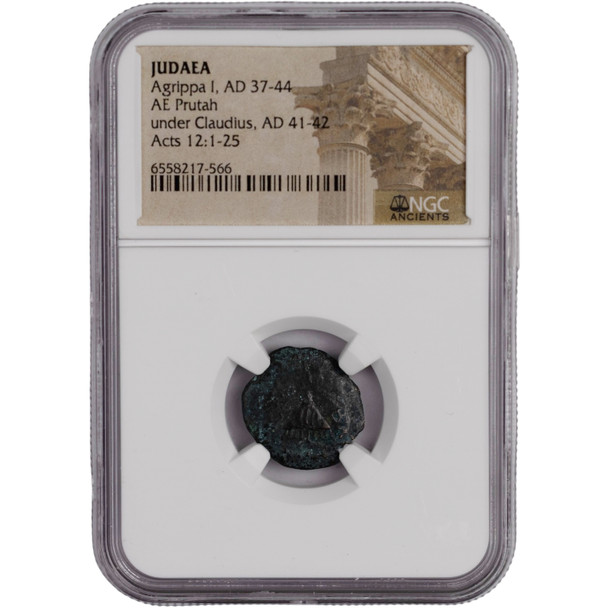 Roman Judaea:  AD 37-44 AE Prutah NGC Certified #2