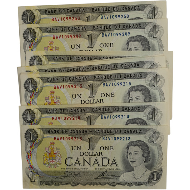 Canada: 1973 $1 Bank Of Canada Banknotes 36 in Sequence BAV