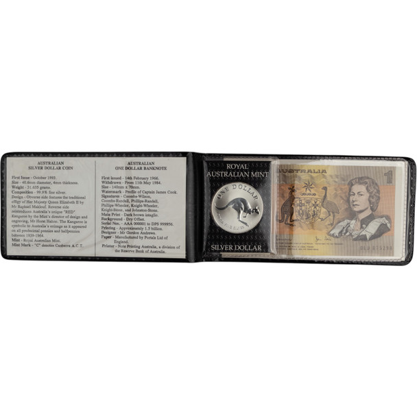 Australia: 1993 1 oz Silver Kangaroo and Banknote Set