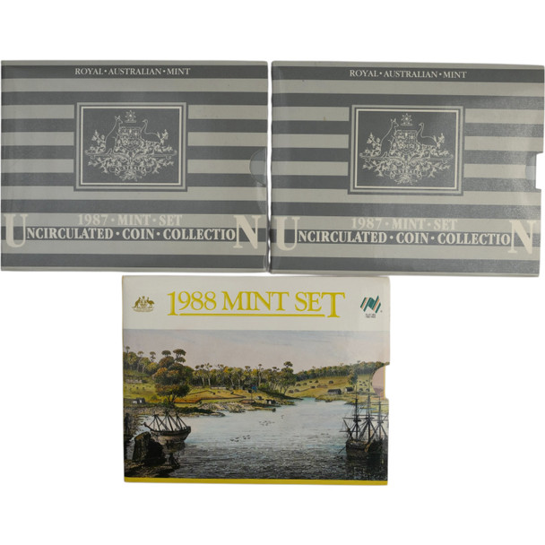 Australia: 1987 & 1988 Uncirculated Coin Set Lot (3 Sets)