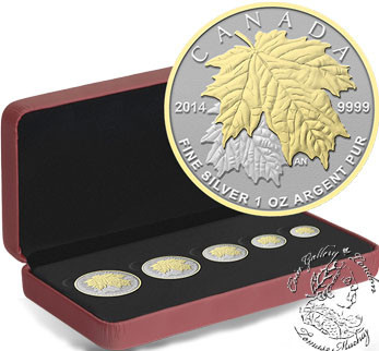 Canada: 2014 Pure Silver Gold Plated Maple Leaf Fractional Coin Set *Scuffed outer box*