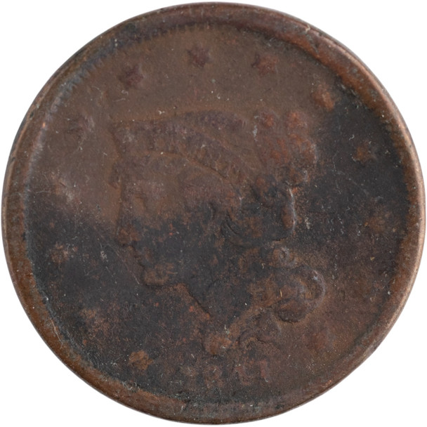 United States: 1844 1 Cent Braided Hair G Corroded