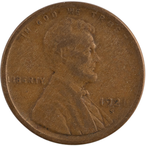 United States: 1921-S 1 Cent Lincoln VG