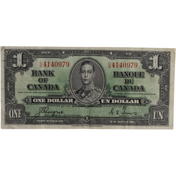 Canada: 1937 $1 Bank Of Canada Banknote Coyne-Towers U/N VF
