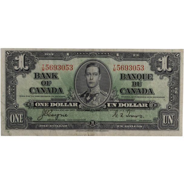 Canada: 1937 $1 Bank Of Canada Banknote Coyne-Towers T/M VF