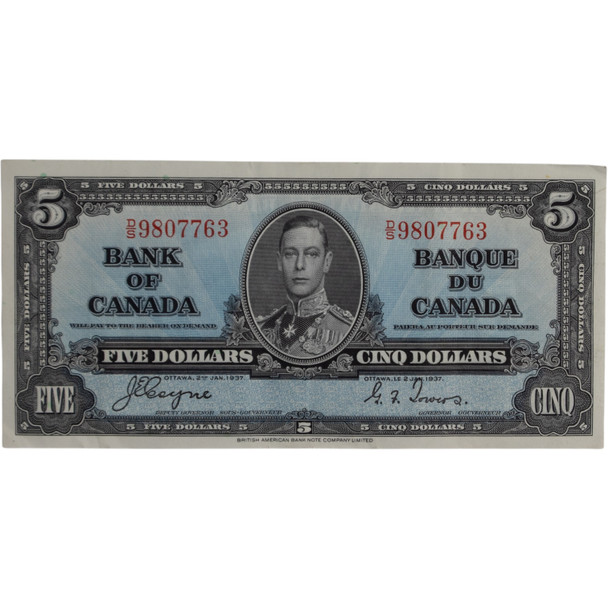 Canada: 1937 $5 Bank Of Canada Banknote Coyne-Towers D/S EF