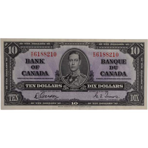 Canada: 1937 $10 Bank Of Canada Banknote Gordon-Towers AU