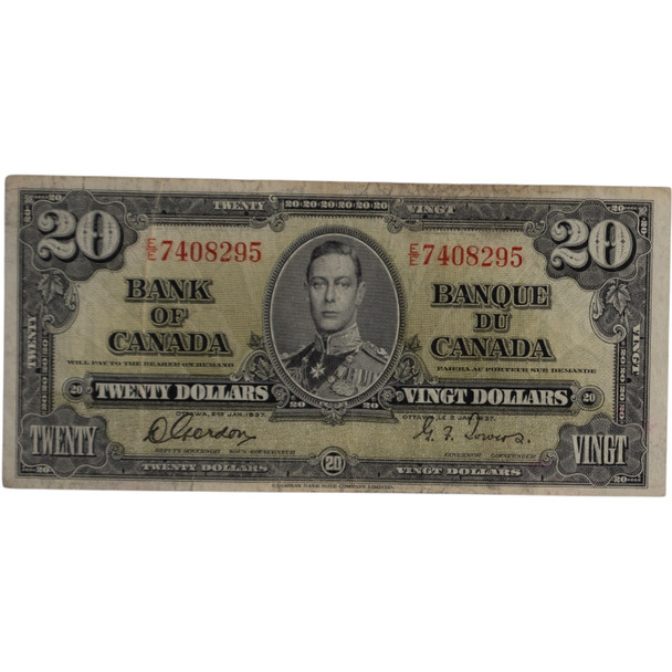 Canada: 1937 $20 Bank Of Canada Banknote Gordon-Towers E/E F