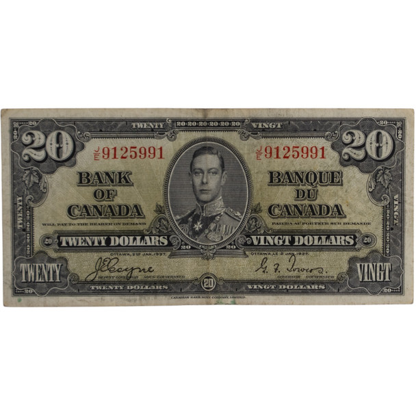 Canada: 1937 $20 Bank Of Canada Banknote Coyne-Towers J/E VF