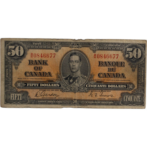 Canada: 1937 $50 Bank Of Canada Banknote Gordon-Towers B/H F