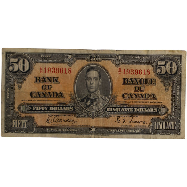 Canada: 1937 $50 Bank Of Canada Banknote Gordon-Towers F