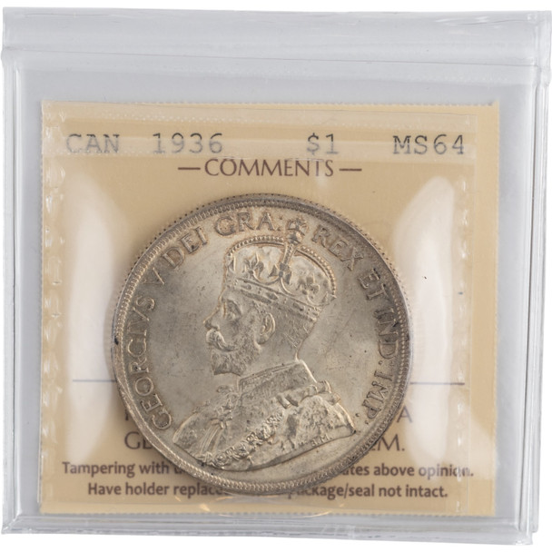 Canada: 1936 Silver Dollar ICCS MS64