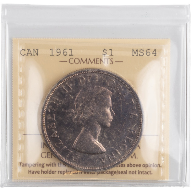 Canada: 1961 Silver Dollar ICCS MS64 #2