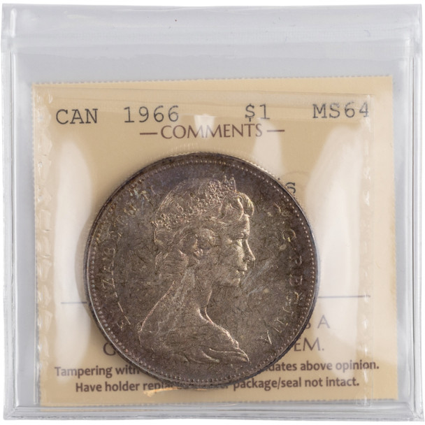 Canada: 1966 Silver Dollar Large Beads ICCS MS64