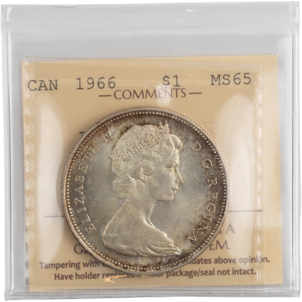 Canada: 1966 Silver Dollar Large Beads ICCS MS65