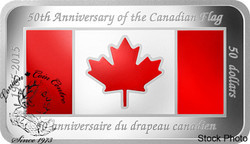 Canada: 2015 $50 50th Anniversary of the Canadian Flag Rectangular Silver Coin *Toned*