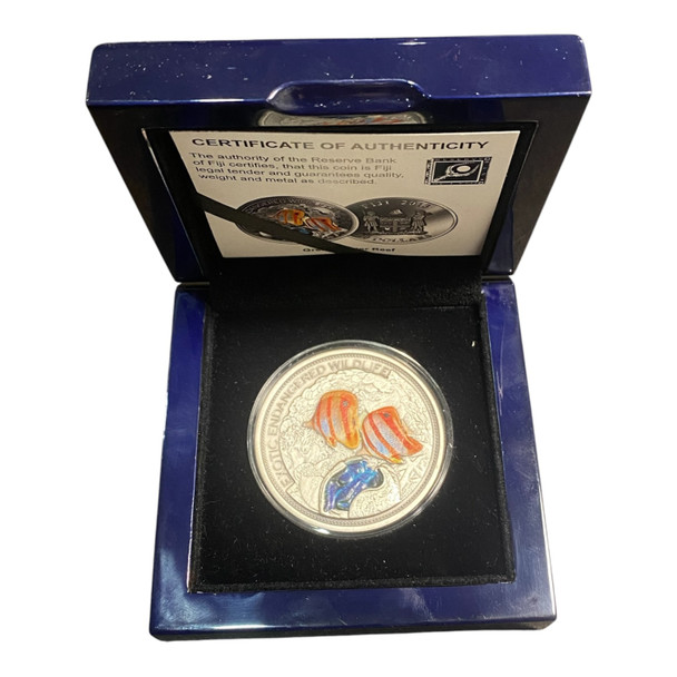 Fiji: 2013 $20 Exotic Endangered Wildlife Great Barrier Reef 2 oz. Pure Silver Coloured  Coin