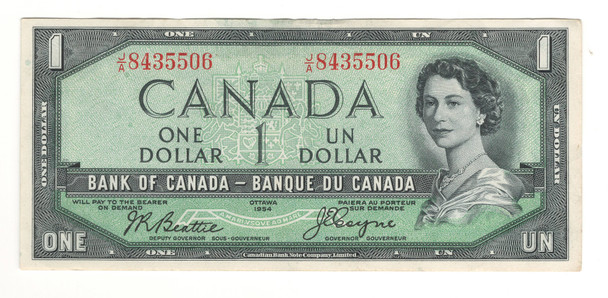 Canada: 1954 $1 Bank Of Canada Devil's Face  Banknote J/A