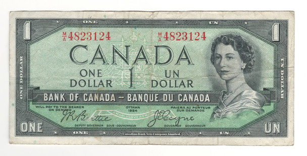 Canada: 1954 $1 Bank Of Canada Devil's Face  Banknote M/A