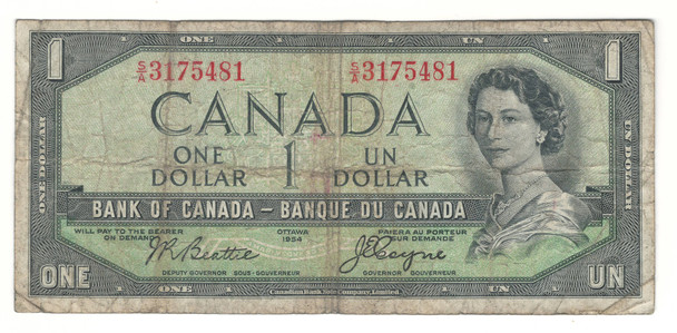 Canada: 1954 $1 Bank Of Canada Devil's Face  Banknote S/A